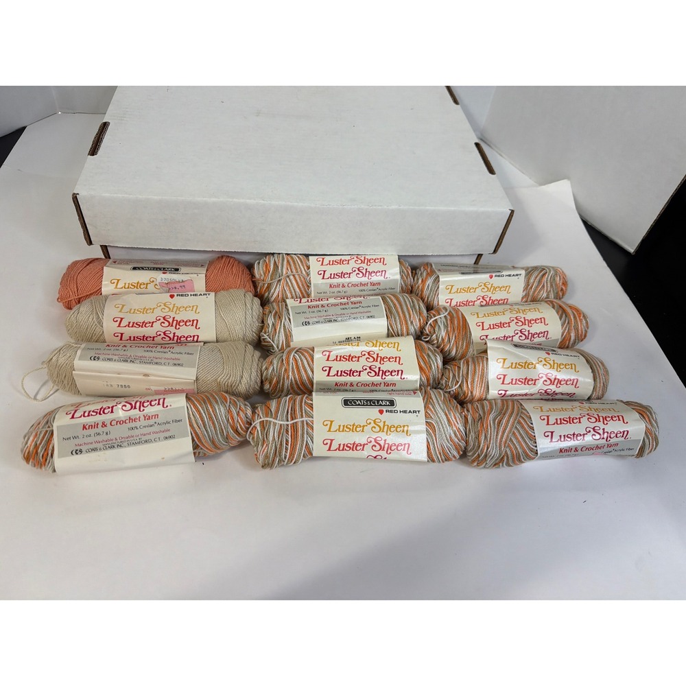 Red Heart Luster Sheen Yarn Lot 12 Skeins Natural Melon Marshmellon Vintage